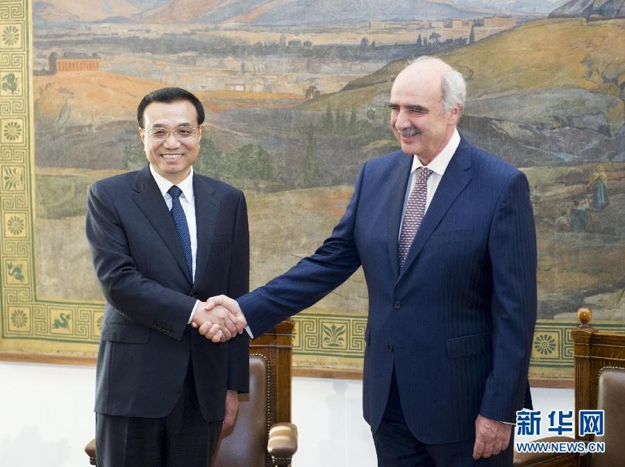 6月19日，國(guó)務(wù)院總理李克強(qiáng)在希臘議會(huì)大廈會(huì)見希臘議長(zhǎng)米馬拉基斯。新華社記者 王曄 攝