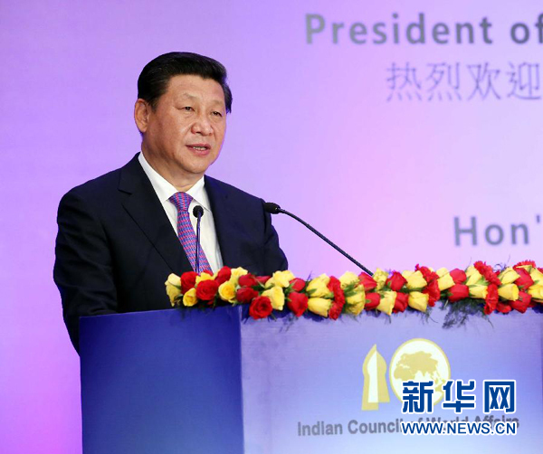 9月18日，國家主席習近平在印度世界事務委員會發表題為《攜手追尋民族復興之夢》的重要演講。 新華社記者 姚大偉 攝