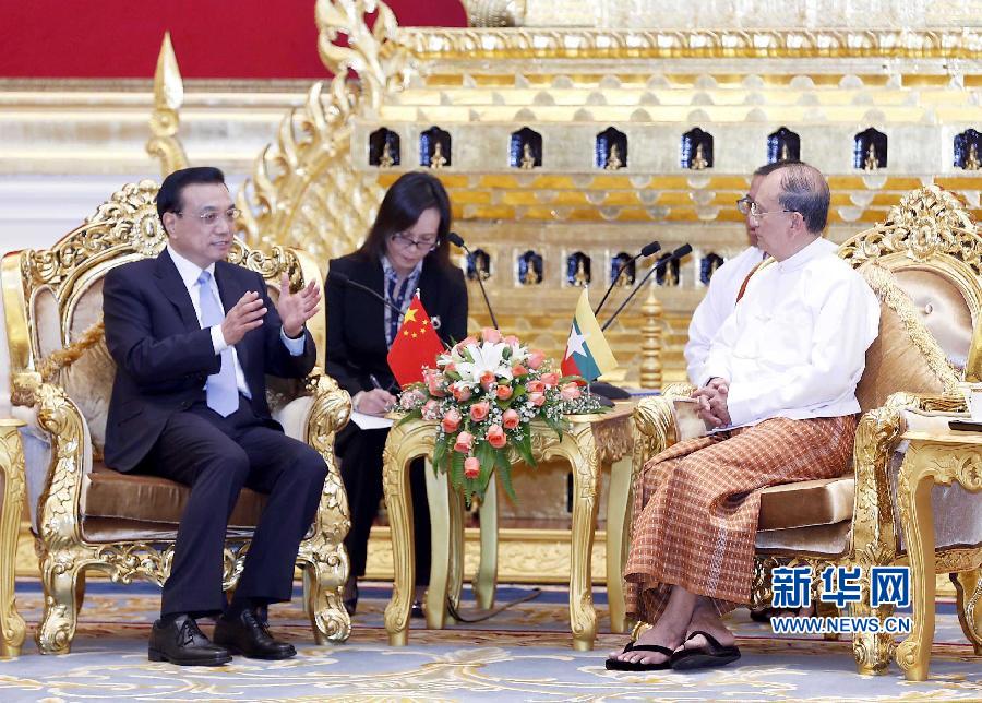 11月14日，中國國務(wù)院總理李克強(qiáng)在內(nèi)比都同緬甸總統(tǒng)吳登盛舉行會談。 新華社記者 王曄 攝