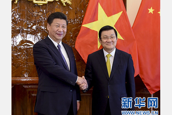 11月6日，中共中央總書記、國家主席習近平在河內同越南國家主席張晉創舉行會談。 新華社記者李學仁攝